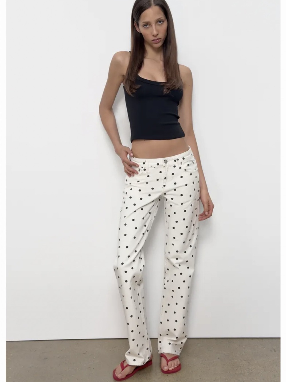 White Polka Dot Straight-Leg Pants